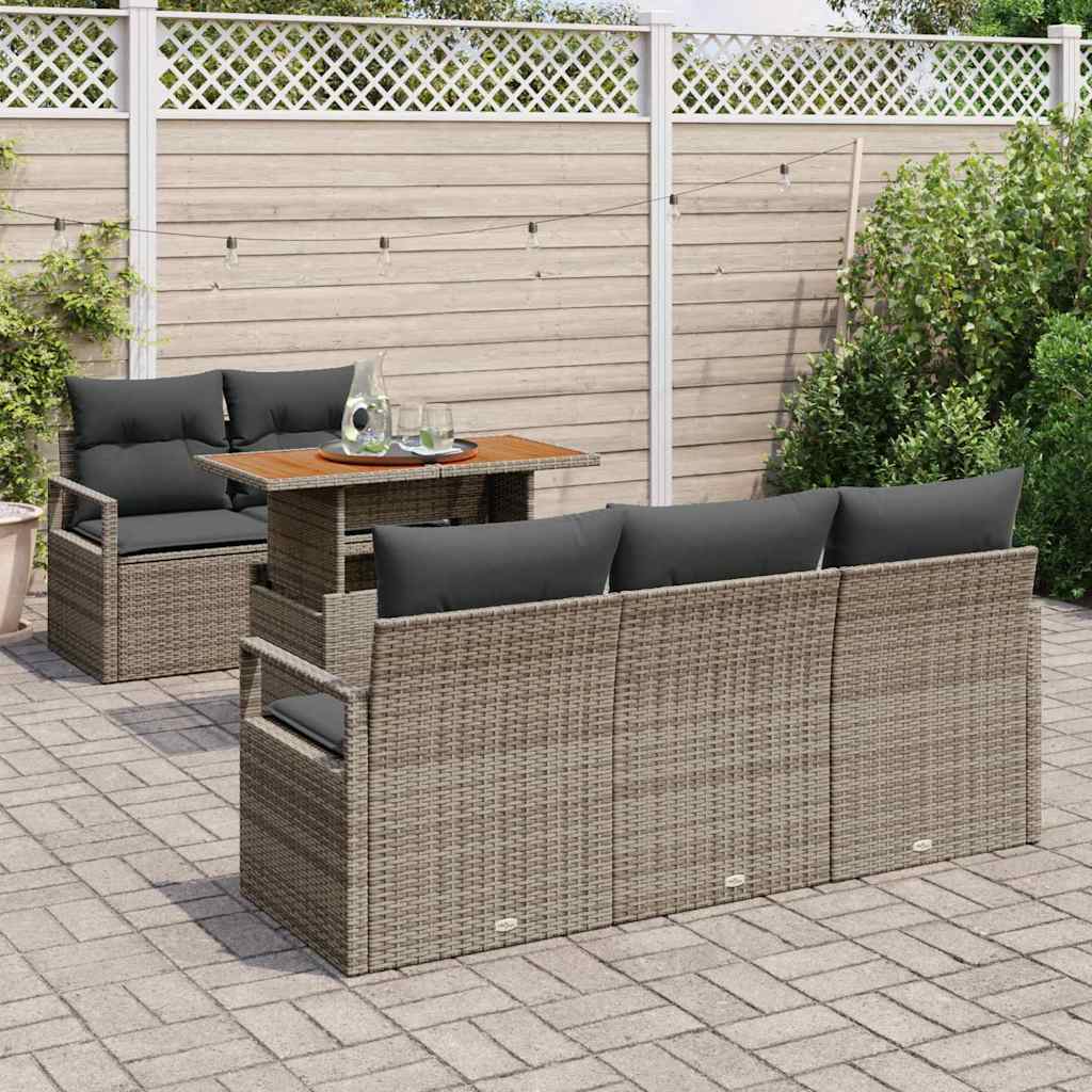 Havesofa Sæt med opbevaring 6 pcs Grå Poly rattan