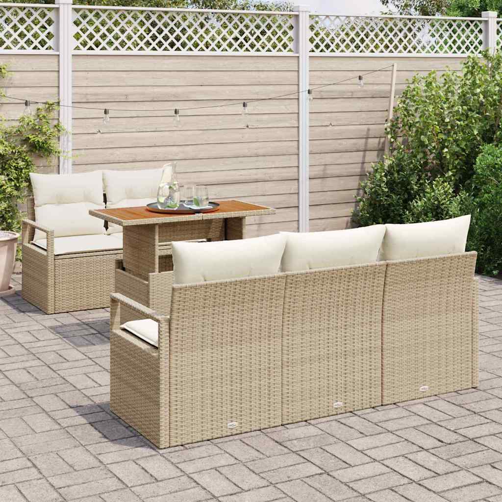 Havesofa Sæt 6 stk. Beige Poly rattan