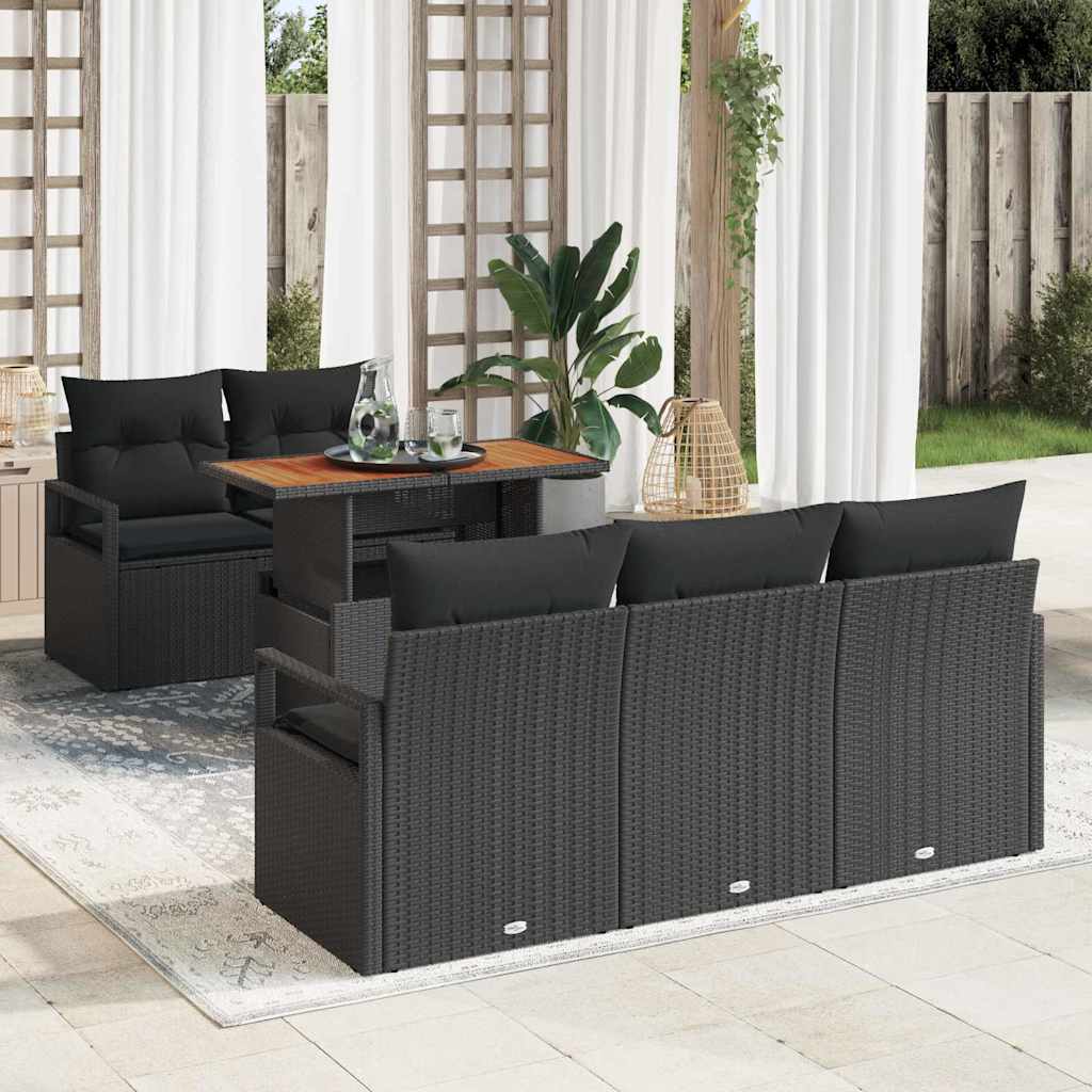 Havesofa Sæt med opbevaring 6 pcs Sort Poly rattan