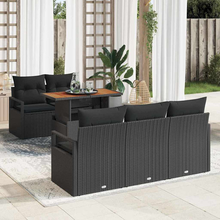 Havesofa Sæt med opbevaring 6 pcs Sort Poly rattan