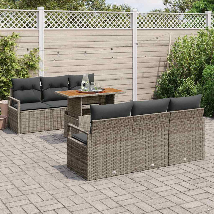Havesofa Sæt med opbevaring 7 pcs Grå Poly rattan