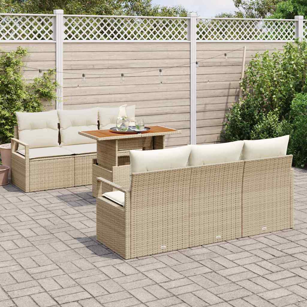 Havesofa Sæt 7 stk. Beige Poly rattan