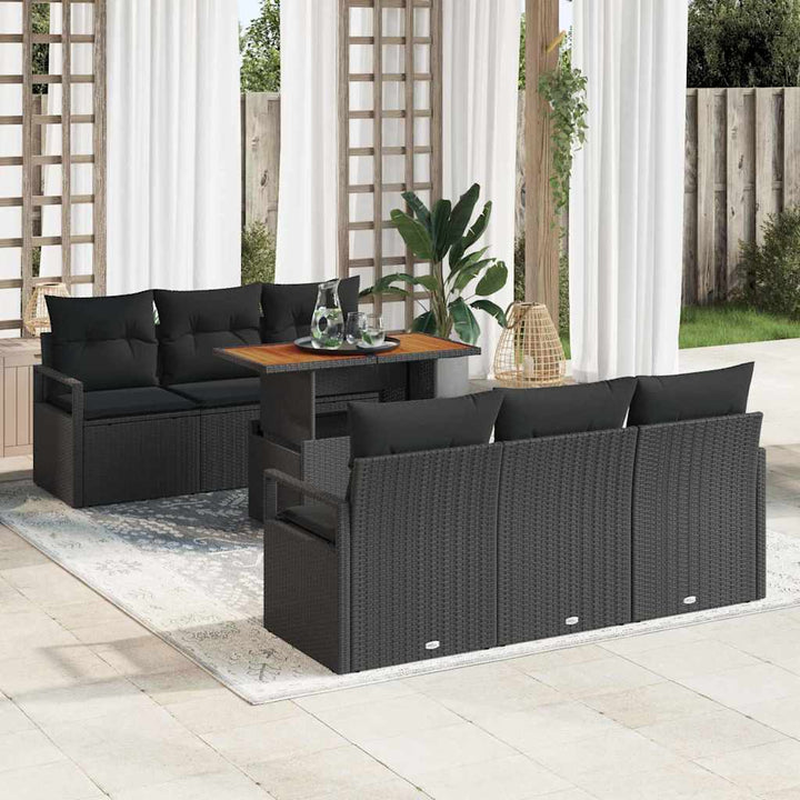 Havesofa Sæt med opbevaring 7 pcs Sort Poly rattan
