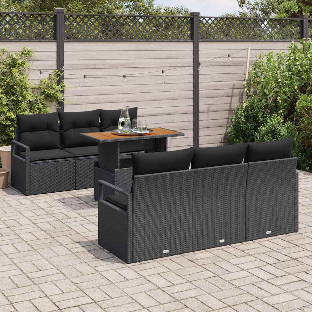 Havesofa Sæt med opbevaring 7 pcs Sort Poly rattan