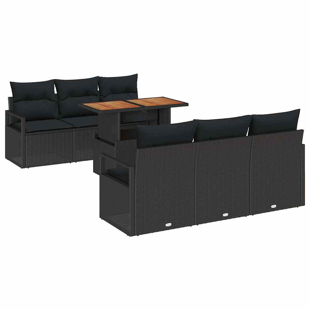 Havesofa Sæt med opbevaring 7 pcs Sort Poly rattan