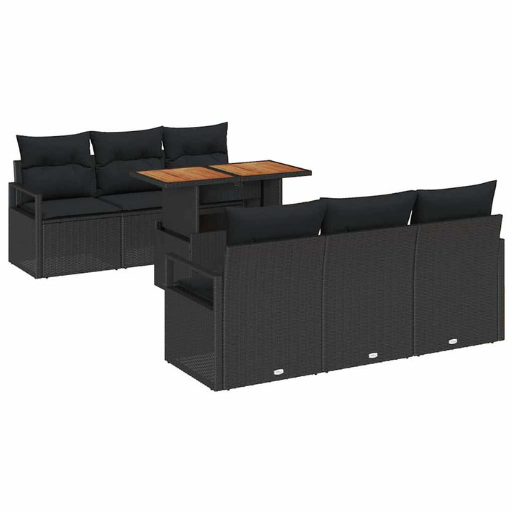 Havesofa Sæt med opbevaring 7 pcs Sort Poly rattan