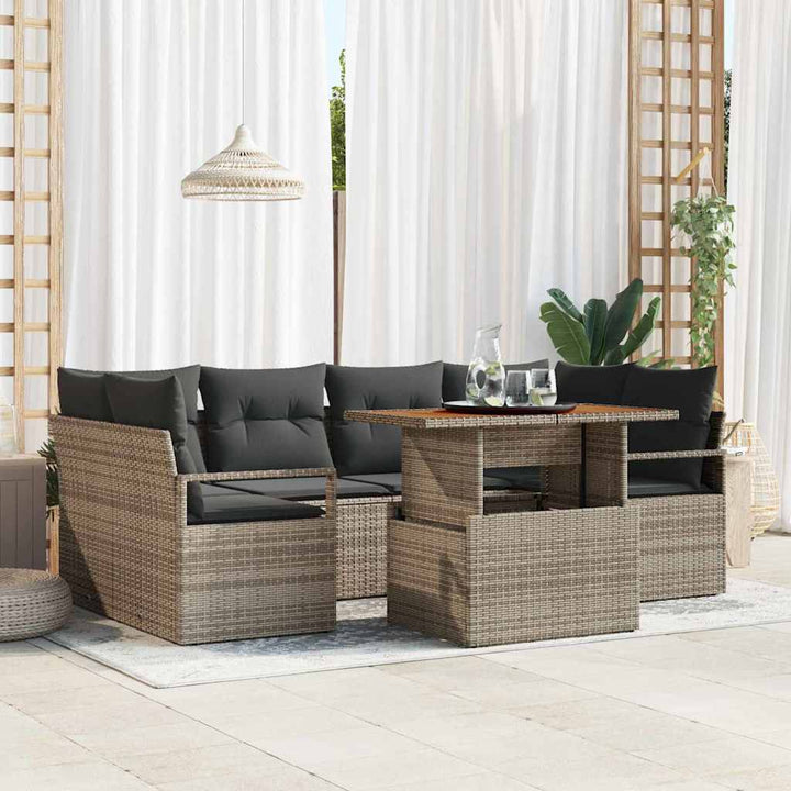 Havesofa Sæt med opbevaring 7 pcs Grå Poly rattan