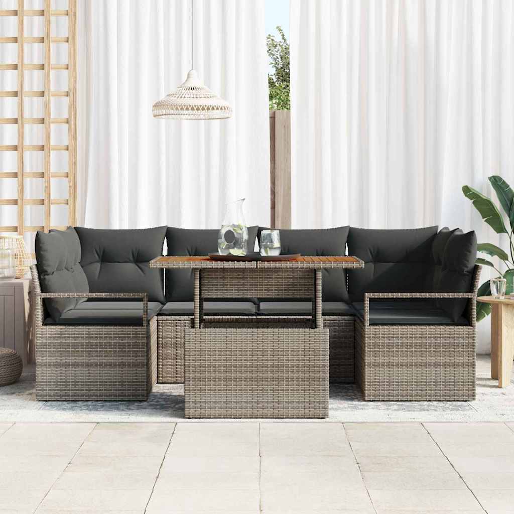 Havesofa Sæt med opbevaring 7 pcs Grå Poly rattan