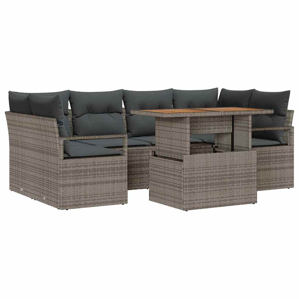 Havesofa Sæt med opbevaring 7 pcs Grå Poly rattan