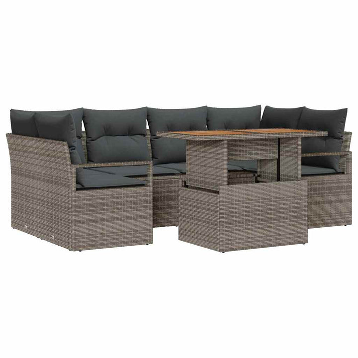 Havesofa Sæt med opbevaring 7 pcs Grå Poly rattan