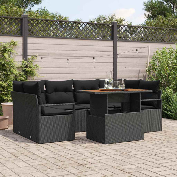 Havesofa Sæt med opbevaring 7 pcs Sort Poly rattan