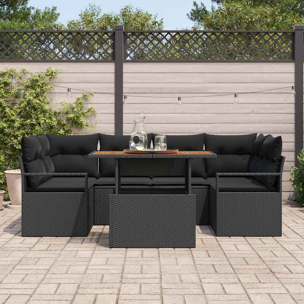 Havesofa Sæt med opbevaring 7 pcs Sort Poly rattan