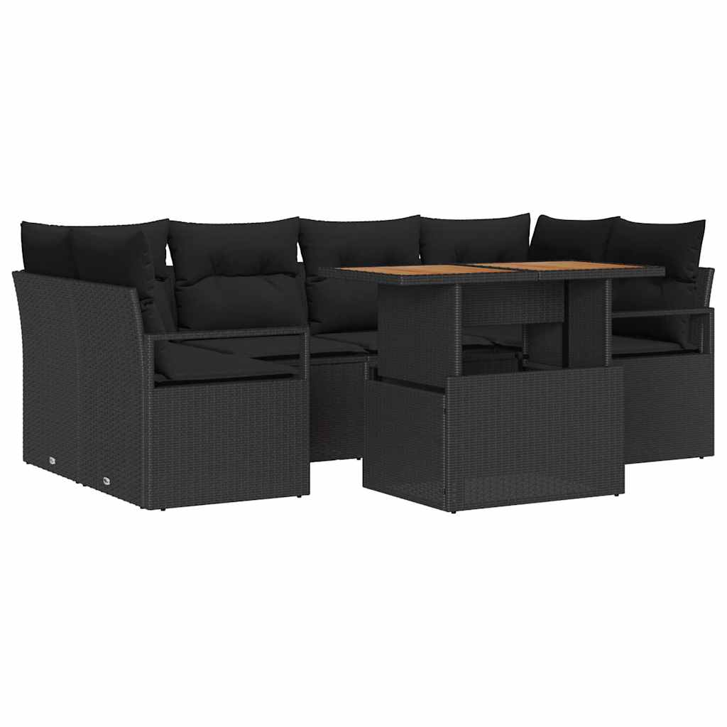 Havesofa Sæt med opbevaring 7 pcs Sort Poly rattan