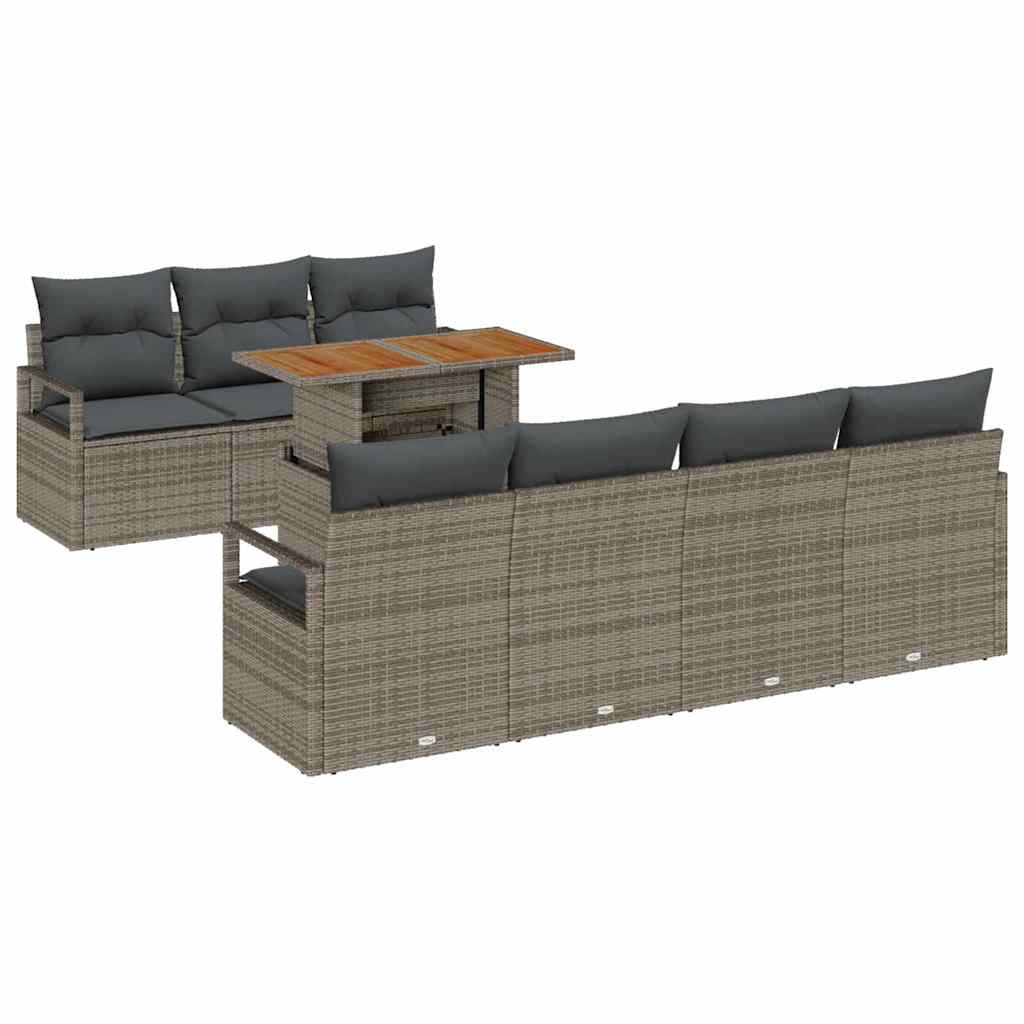 Havesofa Sæt med opbevaring 8 pcs Grå Poly rattan