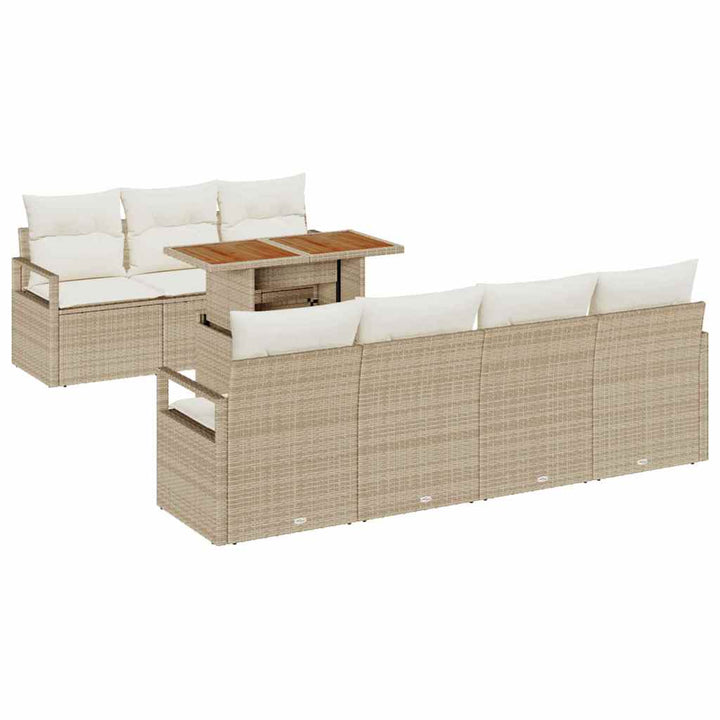 Havesofa Sæt med opbevaring 8 pcs Beige Poly rattan