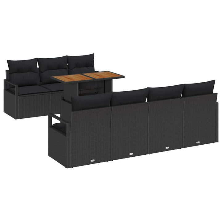 Havesofa Sæt med opbevaring 8 pcs Sort Poly rattan