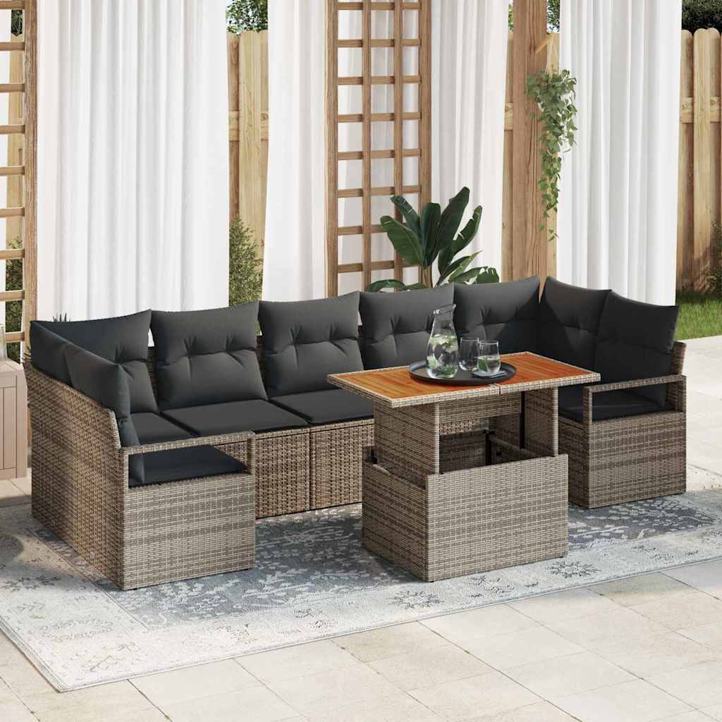Havesofa Sæt med opbevaring 8 pcs Grå Poly rattan