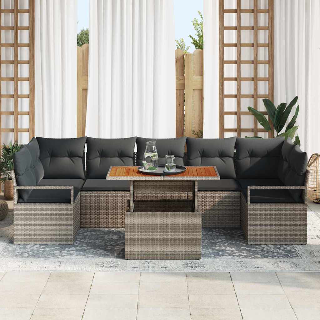 Havesofa Sæt med opbevaring 8 pcs Grå Poly rattan