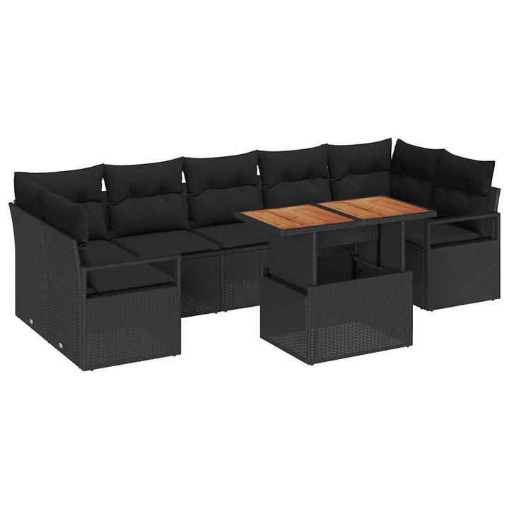 Havesofa Sæt med opbevaring 8 pcs Sort Poly rattan