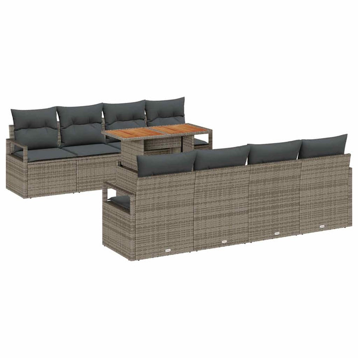 Havesofa Sæt med opbevaring 9 pcs Grå Poly rattan