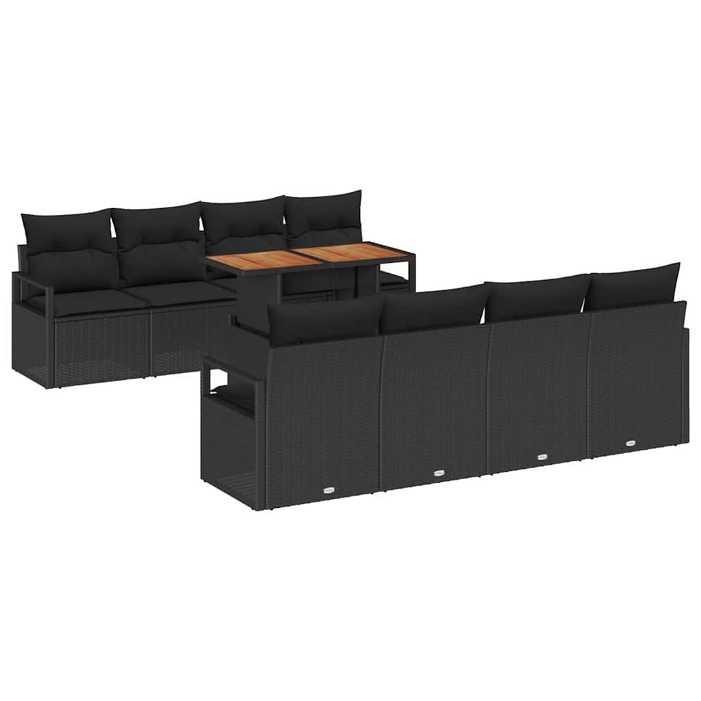 Havesofa Sæt med opbevaring 9 pcs Sort Poly rattan
