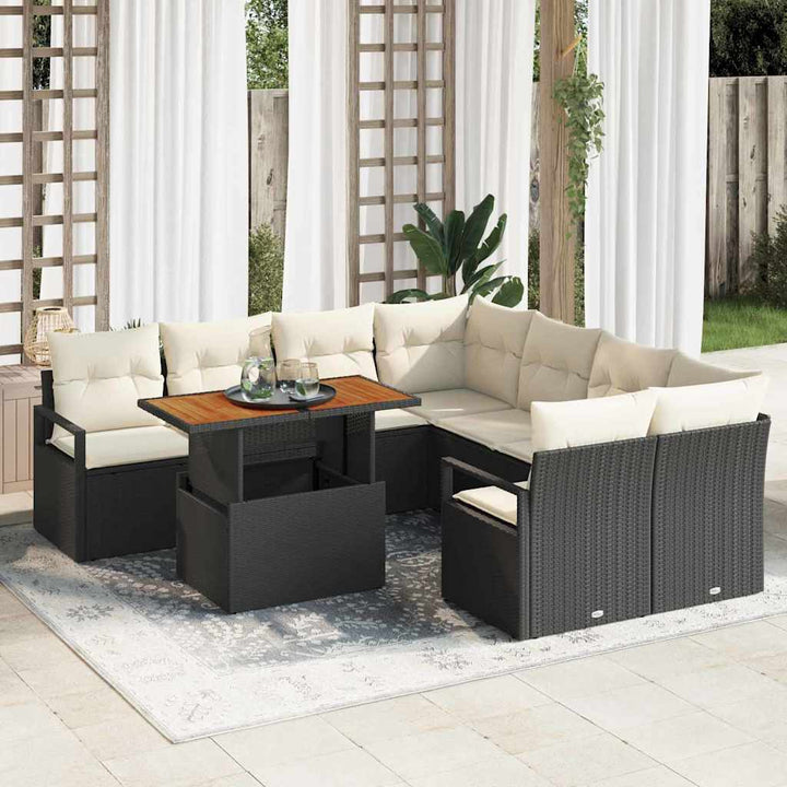 Havesofa Sæt med opbevaring 9 pcs Sort Poly rattan