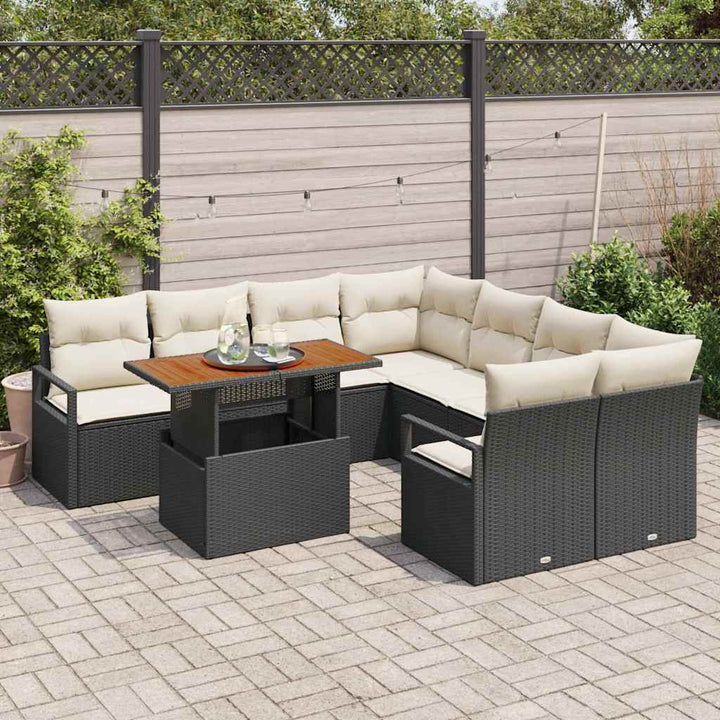 Havesofa Sæt med opbevaring 9 pcs Sort Poly rattan