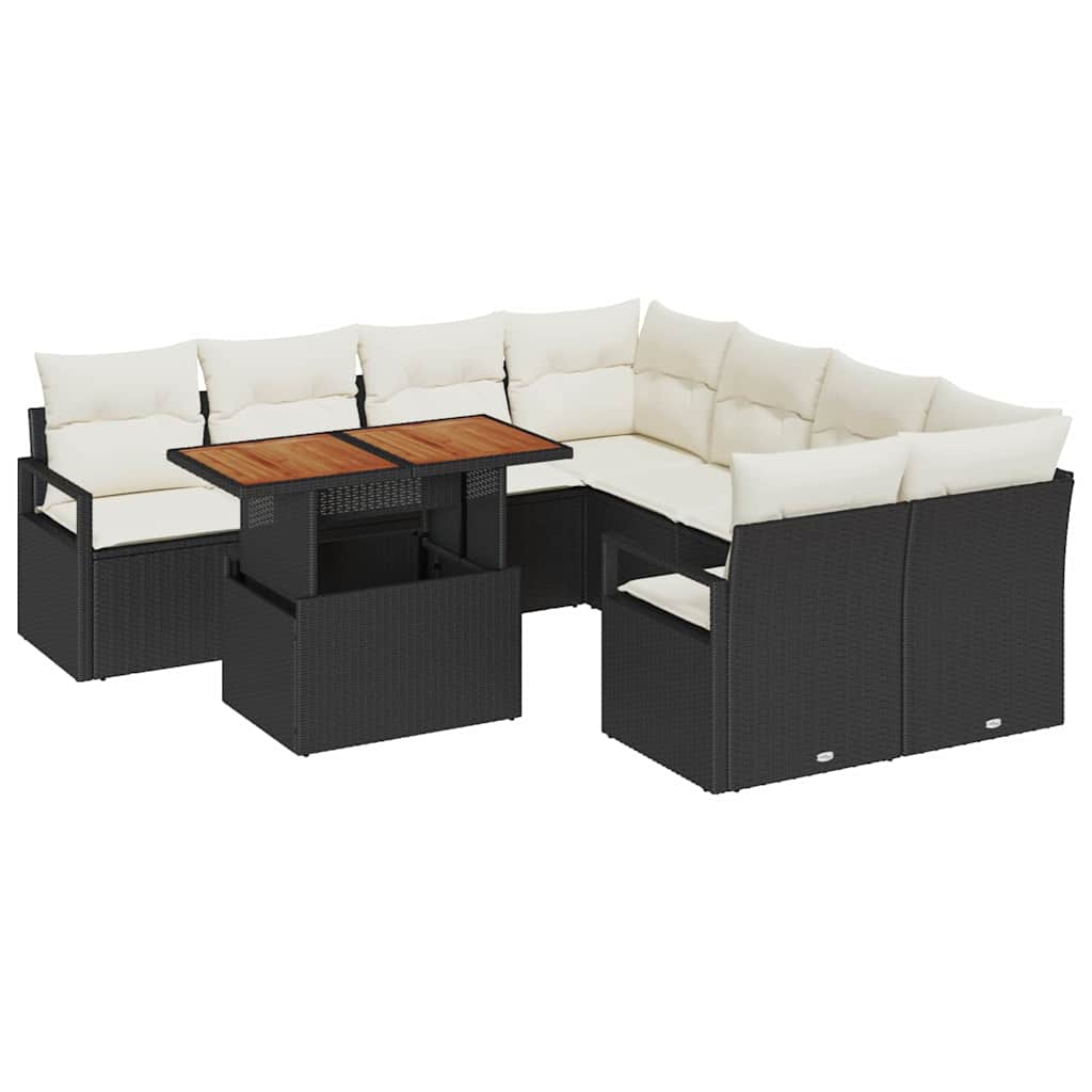 Havesofa Sæt med opbevaring 9 pcs Sort Poly rattan