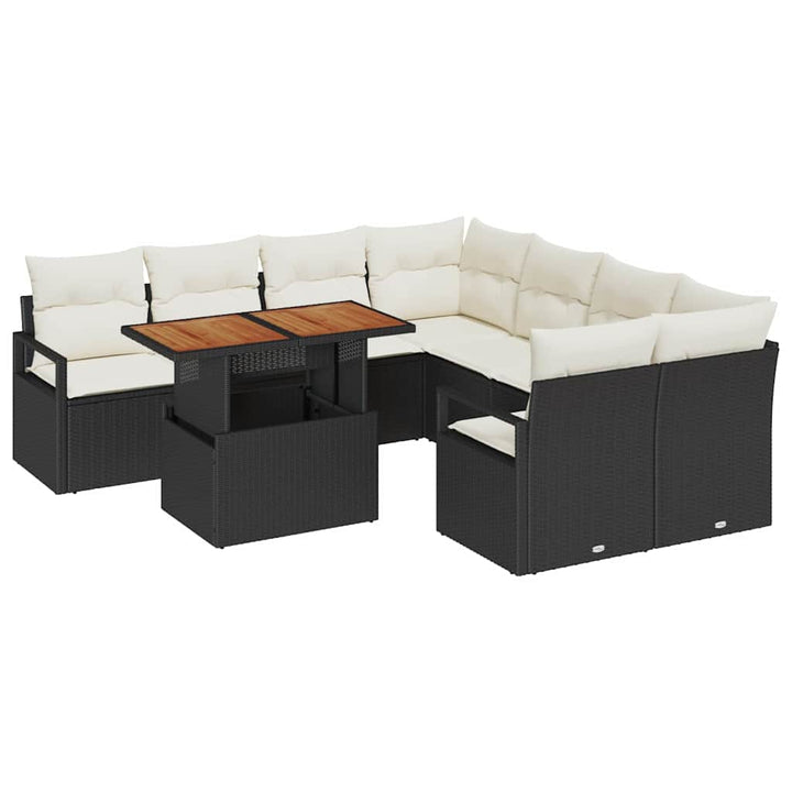 Havesofa Sæt med opbevaring 9 pcs Sort Poly rattan
