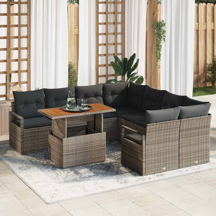 Havesofa Sæt med opbevaring 9 pcs Grå Poly rattan