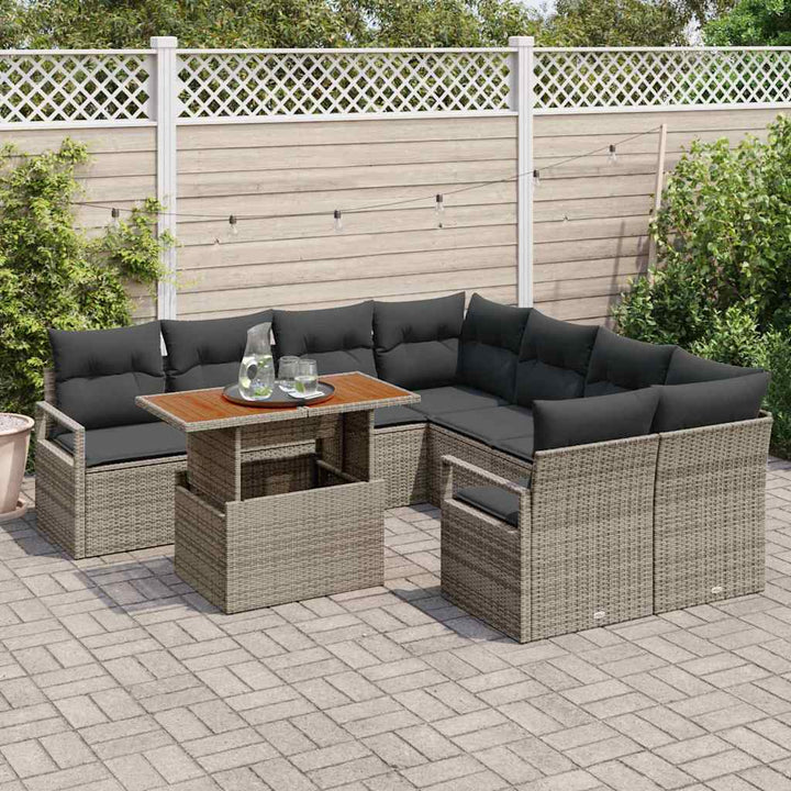 Havesofa Sæt med opbevaring 9 pcs Grå Poly rattan