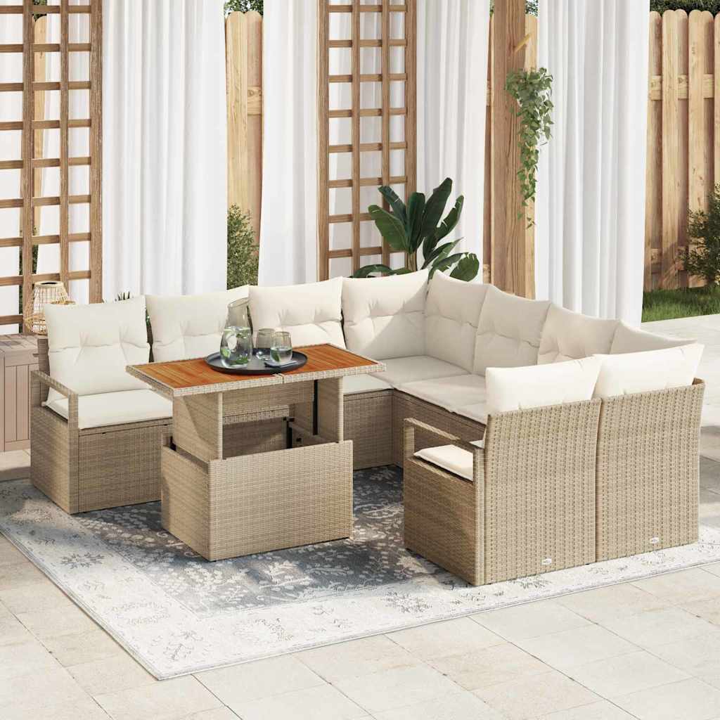 Havesofa Sæt med opbevaring 9 pcs Beige Poly rattan