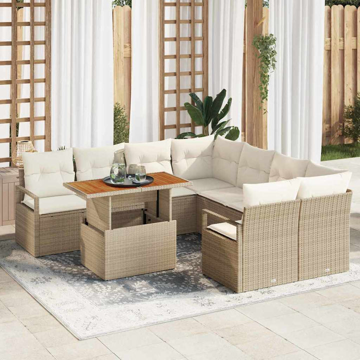 Havesofa Sæt med opbevaring 9 pcs Beige Poly rattan