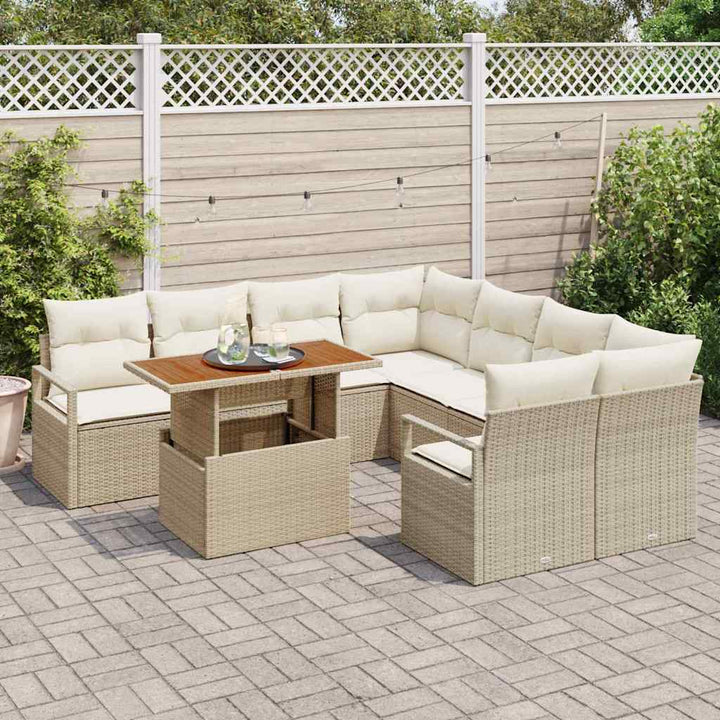 Havesofa Sæt med opbevaring 9 pcs Beige Poly rattan