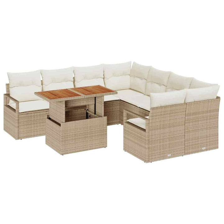 Havesofa Sæt med opbevaring 9 pcs Beige Poly rattan