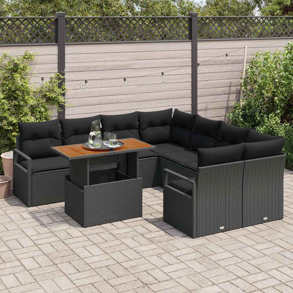 Havesofa Sæt med opbevaring 9 pcs Sort Poly rattan