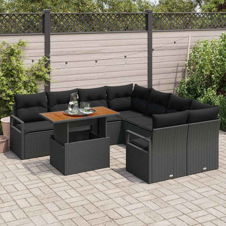 Havesofa Sæt med opbevaring 9 pcs Sort Poly rattan