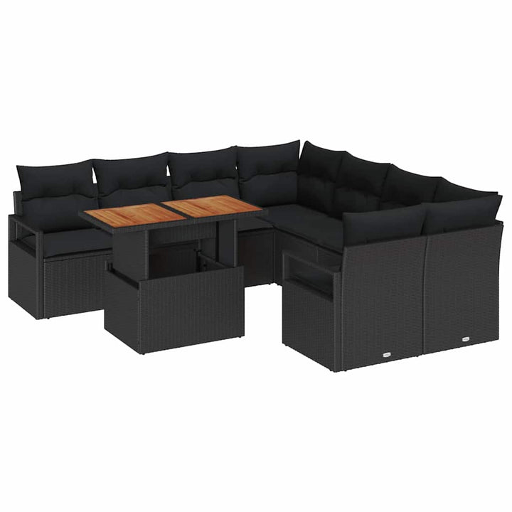 Havesofa Sæt med opbevaring 9 pcs Sort Poly rattan