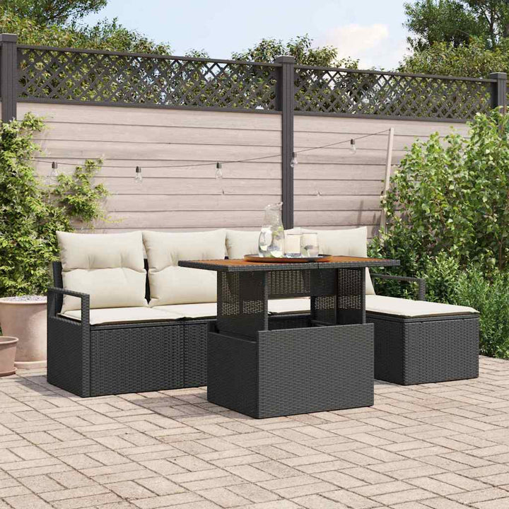 Havesofa Sæt med opbevaring 6 pcs Sort Poly rattan