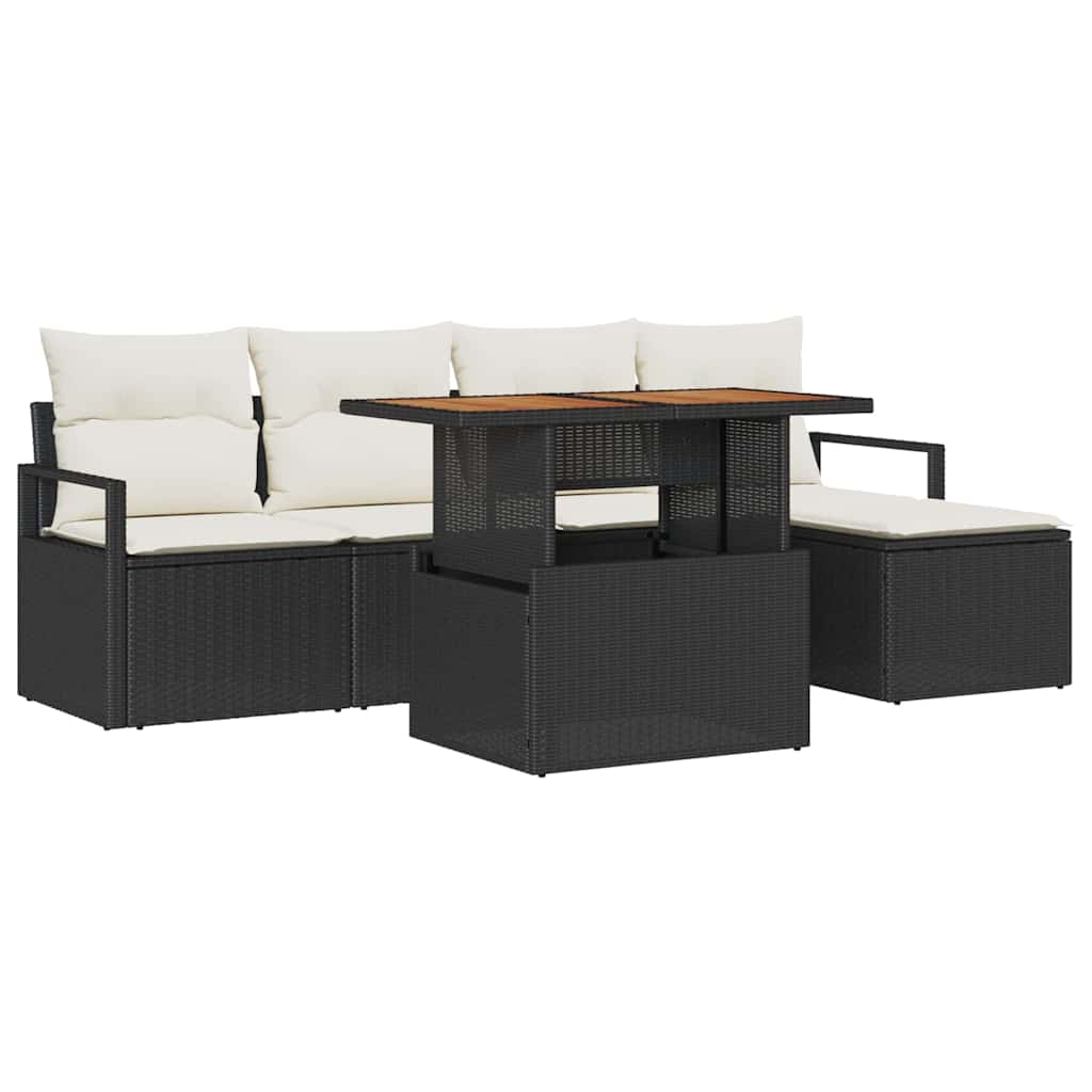 Havesofa Sæt med opbevaring 6 pcs Sort Poly rattan