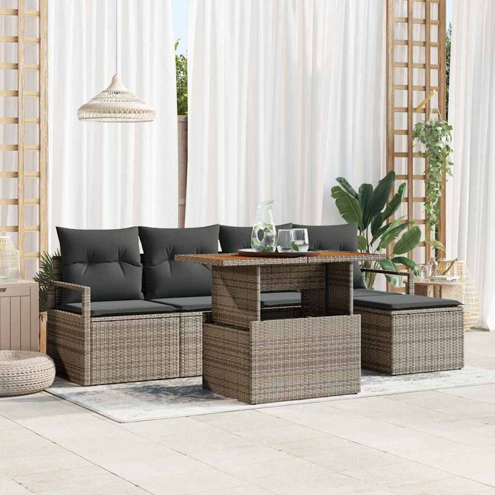 Havesofa Sæt med opbevaring 6 pcs Grå Poly rattan