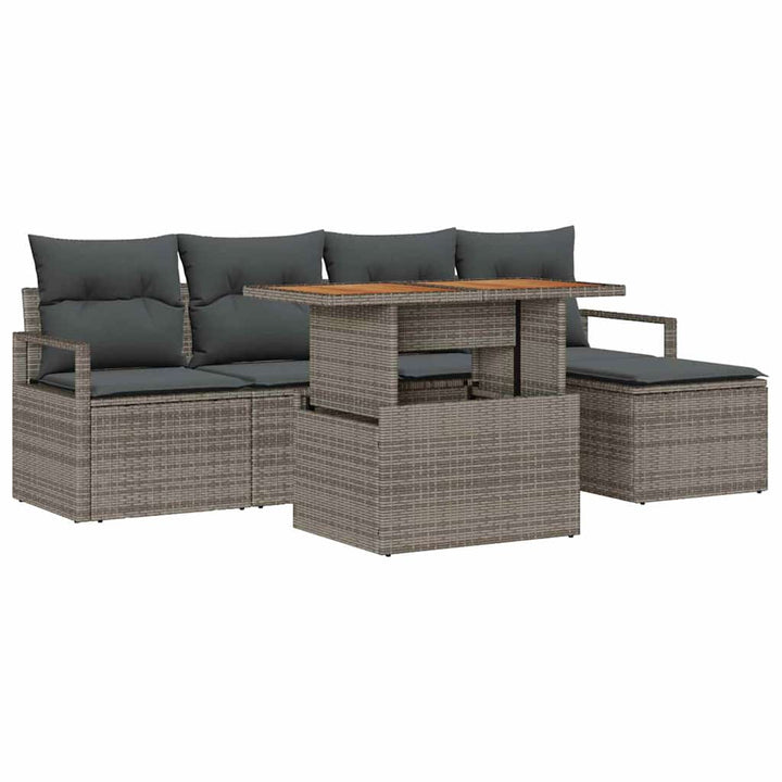 Havesofa Sæt med opbevaring 6 pcs Grå Poly rattan