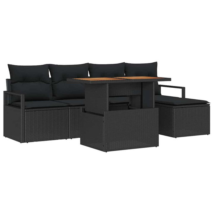 Havesofa Sæt med opbevaring 6 pcs Sort Poly rattan