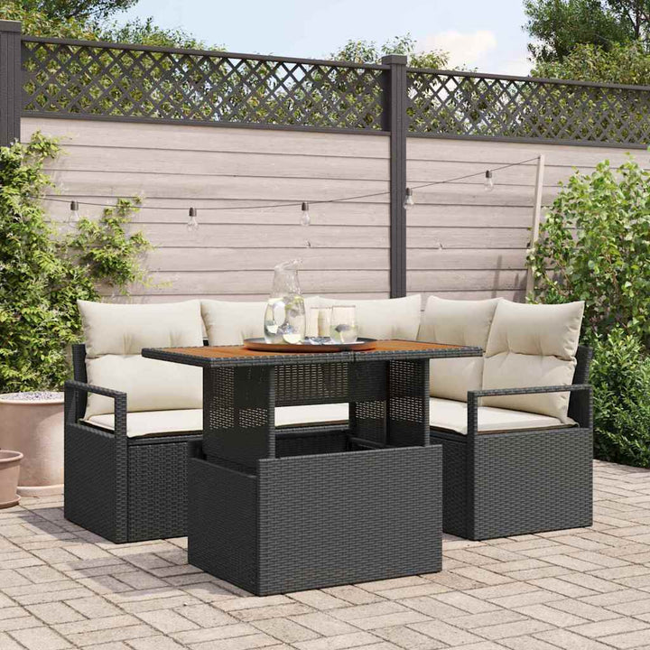 Havesofa Sæt med opbevaring 5 pcs Sort Poly rattan