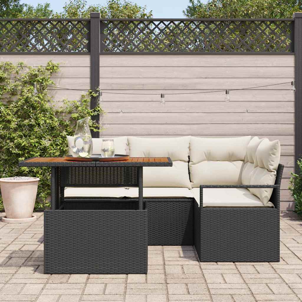 Havesofa Sæt med opbevaring 5 pcs Sort Poly rattan