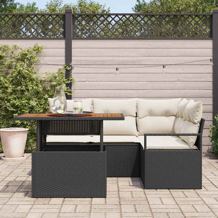 Havesofa Sæt med opbevaring 5 pcs Sort Poly rattan