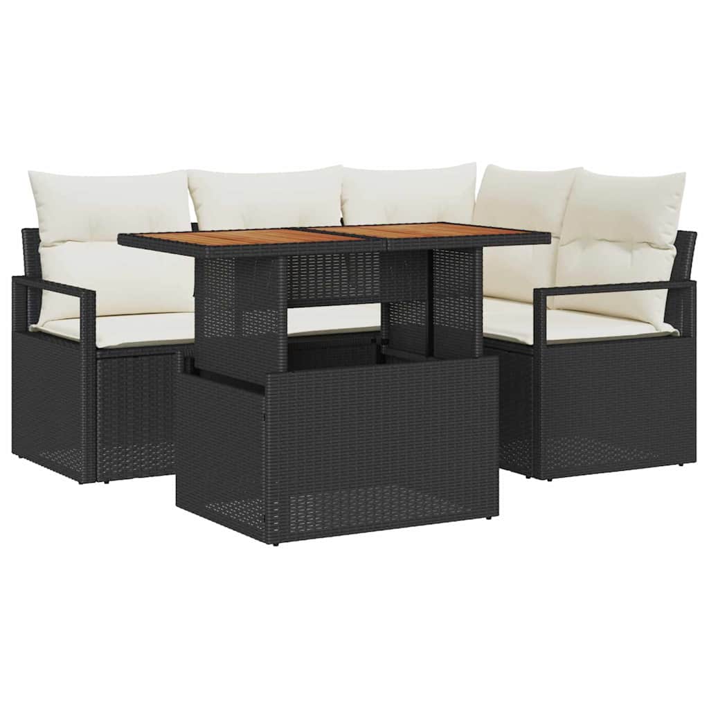 Havesofa Sæt med opbevaring 5 pcs Sort Poly rattan