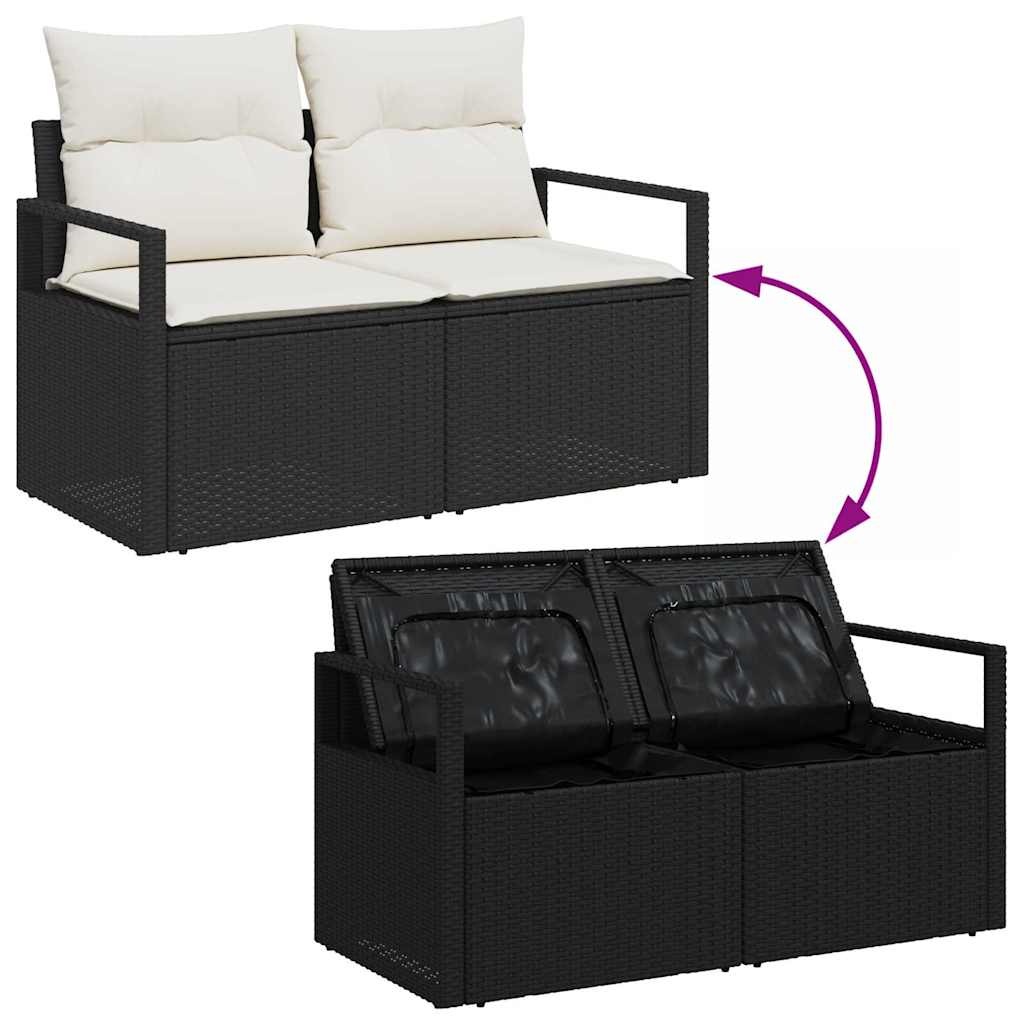 Havesofa Sæt med opbevaring 5 pcs Sort Poly rattan