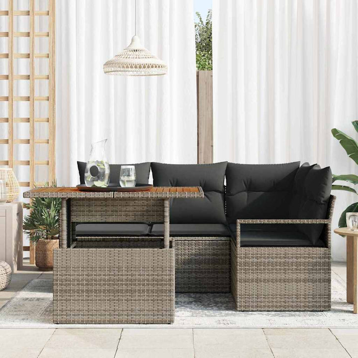 Havesofa Sæt med opbevaring 5 pcs Grå Poly rattan