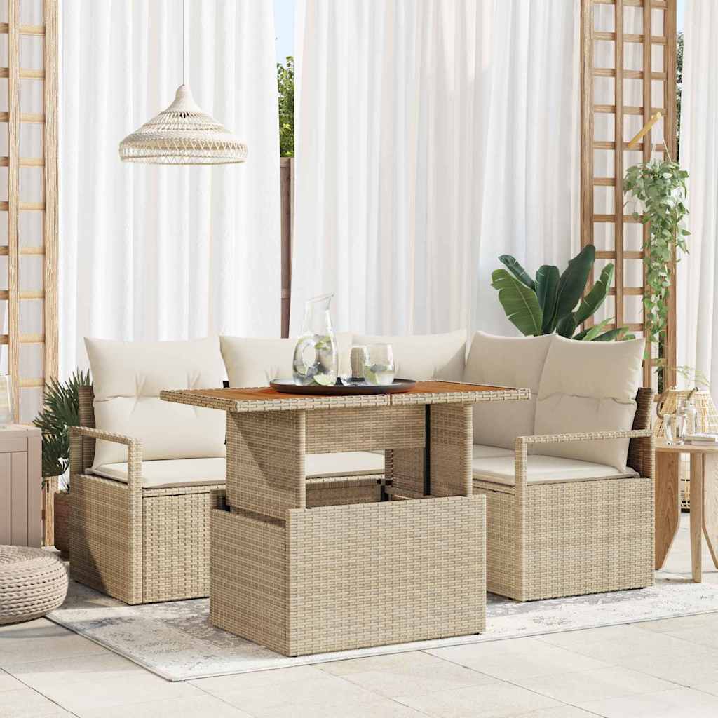 Havesofa Sæt 5 stk. Beige Poly rattan